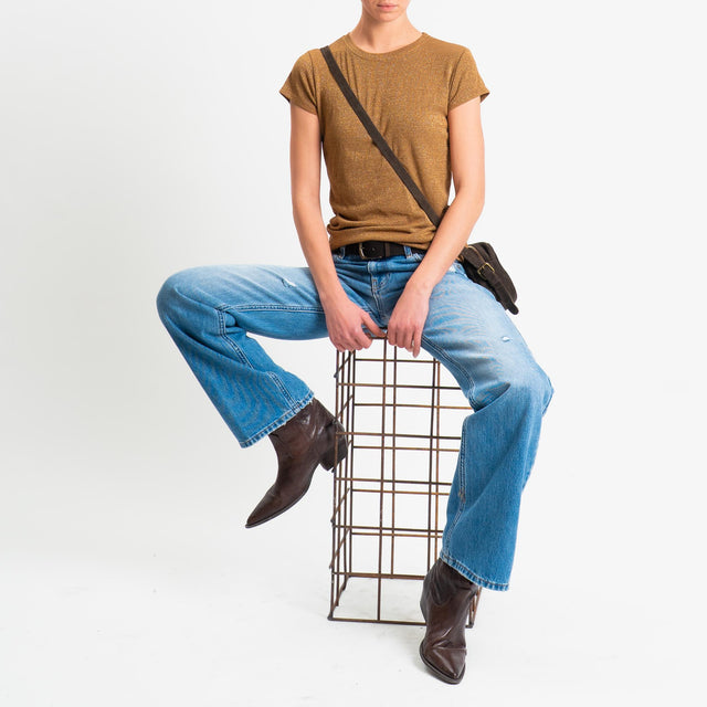 Zeroassoluto-T-shirt lurex a costine - tabacco