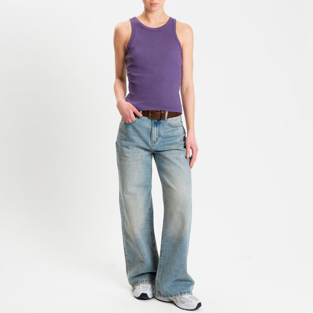 Zeroassoluto-Top a costine scollo americana cotone elasticizzato - purple