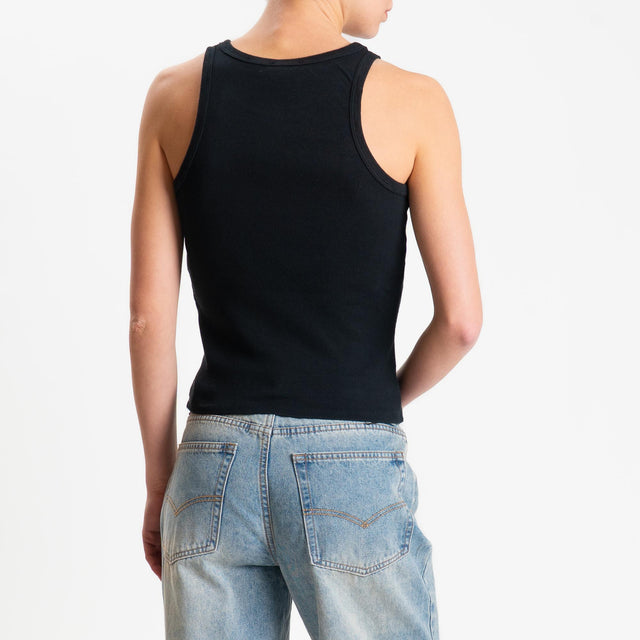 Zeroassoluto-Top a costine scollo americana cotone elasticizzato - Nero