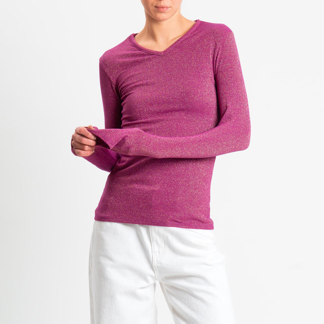 Zeroassoluto-T-shirt scollo v con lurex - ametista