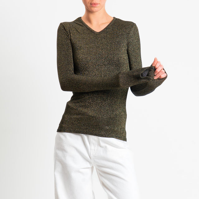 Zeroassoluto-T-shirt scollo v con lurex - nero