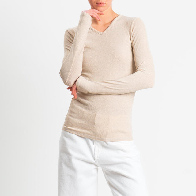 Zeroassoluto-T-shirt scollo v con lurex - oro