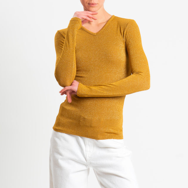 Zeroassoluto-T-shirt scollo v con lurex - Senape