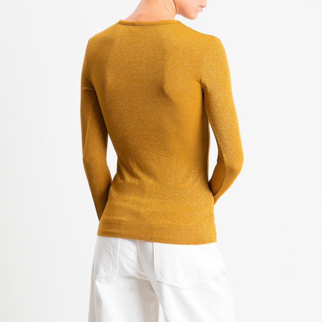 Zeroassoluto-T-shirt scollo v con lurex - Senape