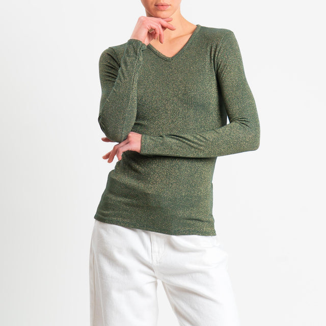 Zeroassoluto-T-shirt scollo v con lurex - verde bottiglia