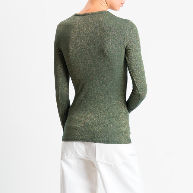 Zeroassoluto-T-shirt scollo v con lurex - verde bottiglia