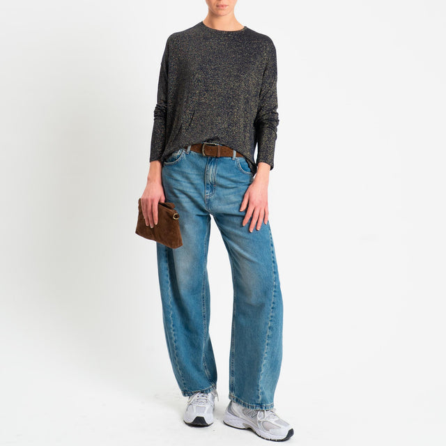 Zeroassoluto-T-shirt girocollo a scatola con lurex - blu