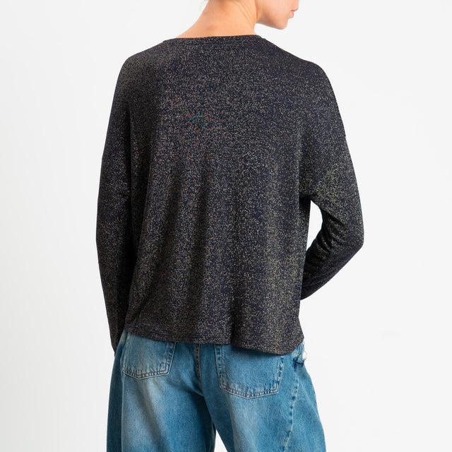 Zeroassoluto-T-shirt girocollo a scatola con lurex - blu