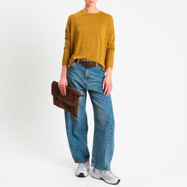 Zeroassoluto-T-shirt girocollo a scatola con lurex - Senape