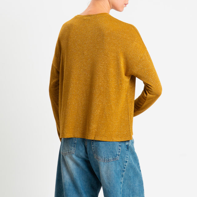 Zeroassoluto-T-shirt girocollo a scatola con lurex - Senape