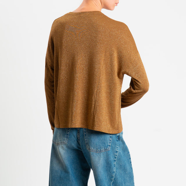 Zeroassoluto-T-shirt girocollo a scatola con lurex - tabacco