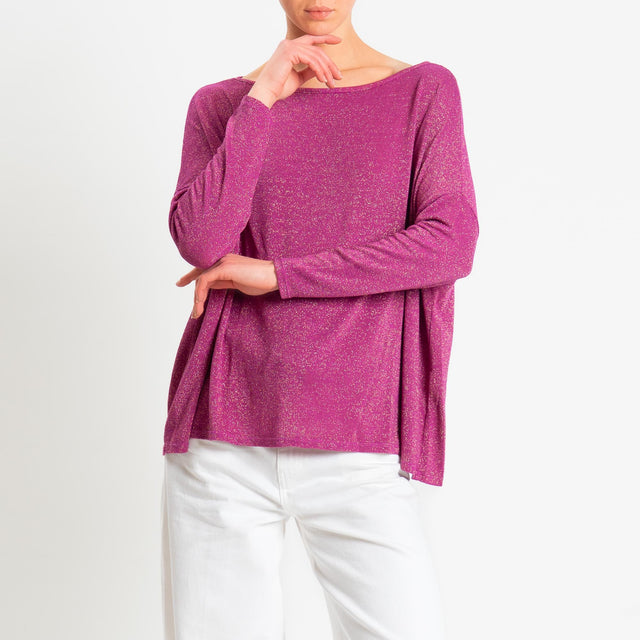 Zeroassoluto-T-shirt scollo barca scatola con lurex - ametista