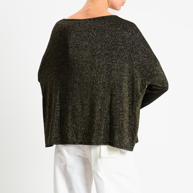 Zeroassoluto-T-shirt scollo barca scatola con lurex - nero