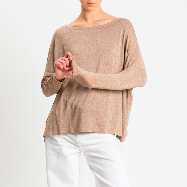 Zeroassoluto-T-shirt scollo barca scatola con lurex - rosa