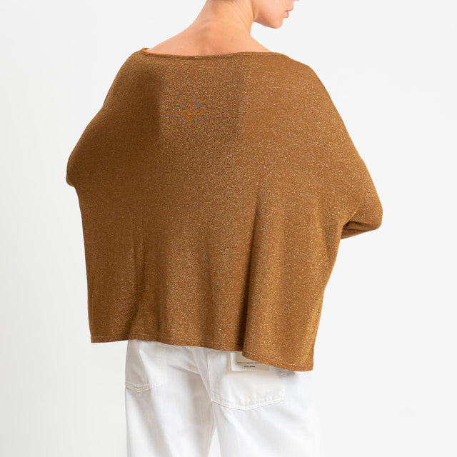 Zeroassoluto-T-shirt scollo barca scatola con lurex - tabacco