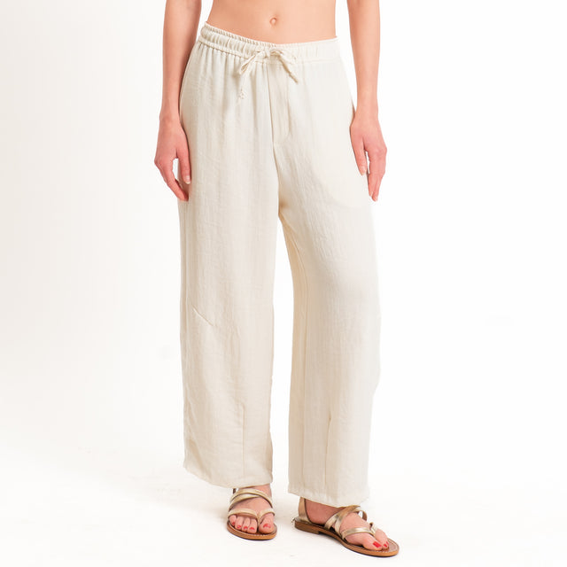 Zeroassoluto-Pantalone BARRY barrel coulisse viscosa jacquard - burro