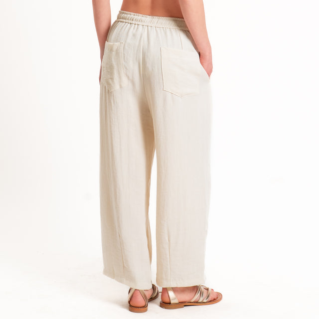 Zeroassoluto-Pantalone BARRY barrel coulisse viscosa jacquard - burro