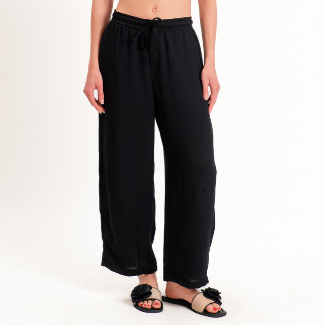 Zeroassoluto-Pantalone BARRY barrel coulisse viscosa jacquard - nero