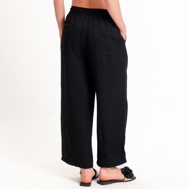 Zeroassoluto-Pantalone BARRY barrel coulisse viscosa jacquard - nero