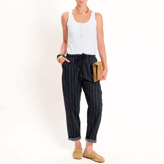 Zeroassoluto-Pantalone BAYA con elastico fantasia - gessato nero/sand