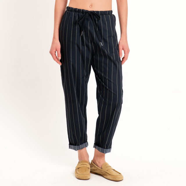 Zeroassoluto-Pantalone BAYA con elastico fantasia - gessato nero/sand