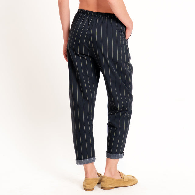 Zeroassoluto-Pantalone BAYA con elastico fantasia - gessato nero/sand