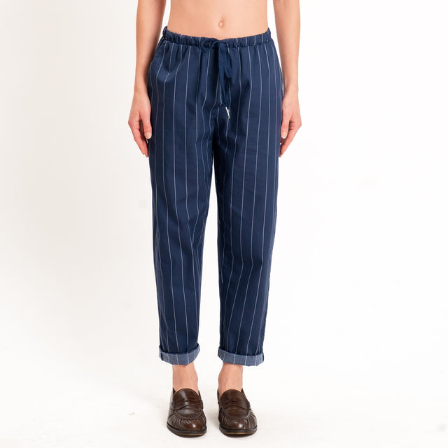 Zeroassoluto-Pantalone BAYA con elastico fantasia - gessato blu/bianco