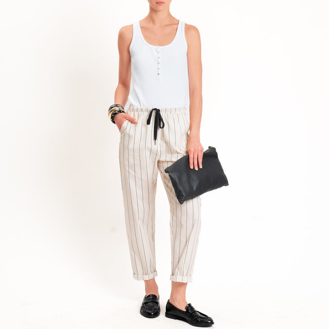 Zeroassoluto-Pantalone BAYA con elastico fantasia - gessato burro/nero