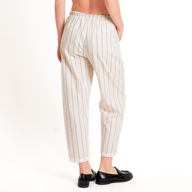 Zeroassoluto-Pantalone BAYA con elastico fantasia - gessato burro/nero