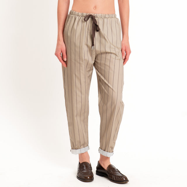 Zeroassoluto-Pantalone BAYA con elastico fantasia - gessato coloniale/moro