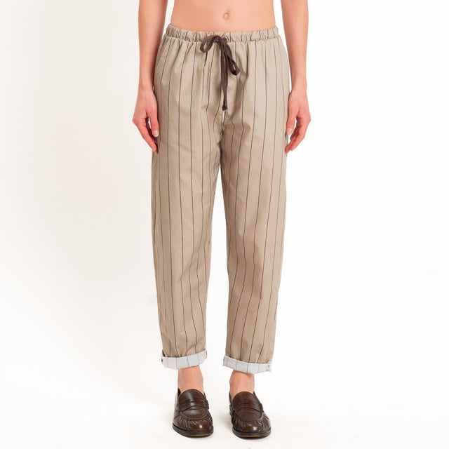 Zeroassoluto-Pantalone BAYA con elastico fantasia - gessato coloniale/moro