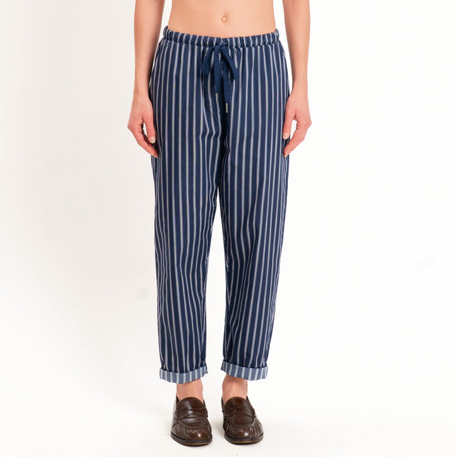 Zeroassoluto-Pantalone BAYA con elastico fantasia - righe blu/bianco