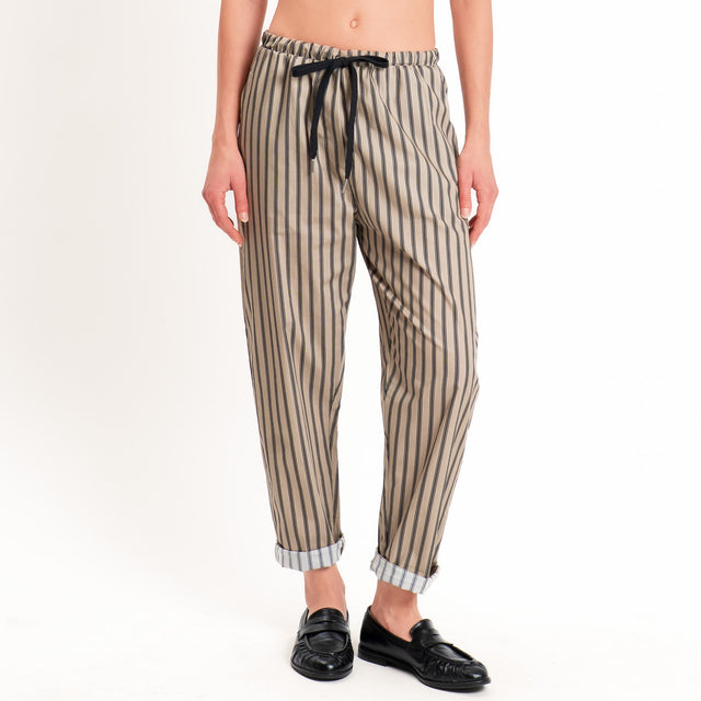 Zeroassoluto-Pantalone BAYA con elastico fantasia - righe coloniale/nero