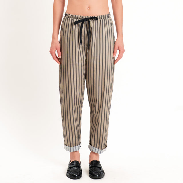 Zeroassoluto-Pantalone BAYA con elastico fantasia - righe coloniale/nero