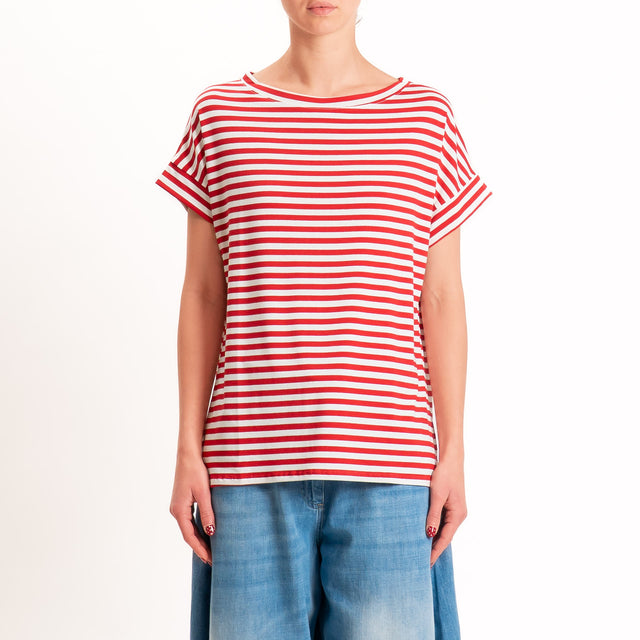Zeroassoluto T-shirt a righe scatola in jersey - rosso/latte