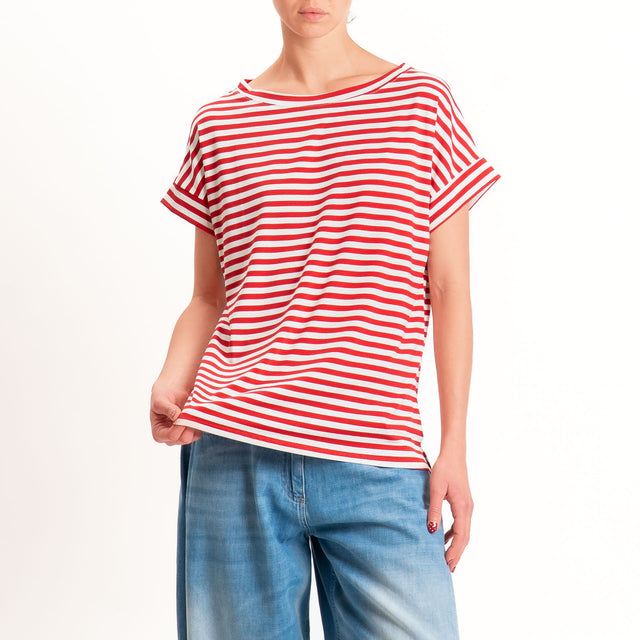 Zeroassoluto T-shirt a righe scatola in jersey - rosso/latte
