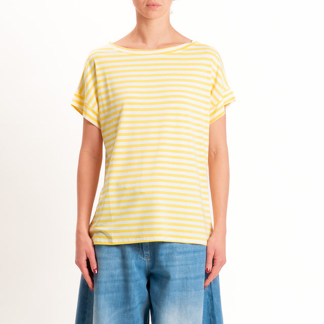 Zeroassoluto T-shirt a righe scatola in jersey - yellow/latte