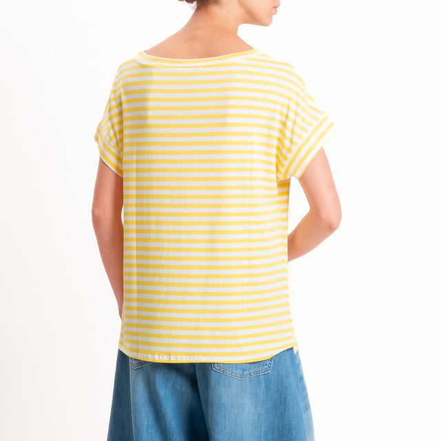 Zeroassoluto T-shirt a righe scatola in jersey - yellow/latte
