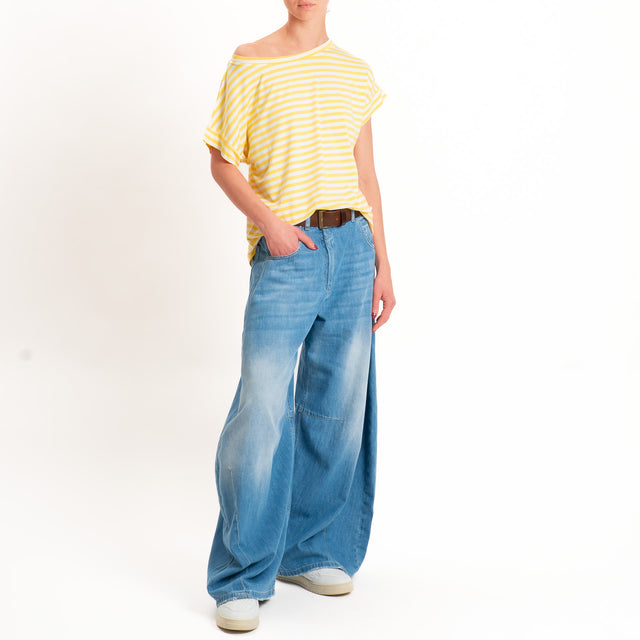 Zeroassoluto T-shirt a righe scatola in jersey - yellow/latte