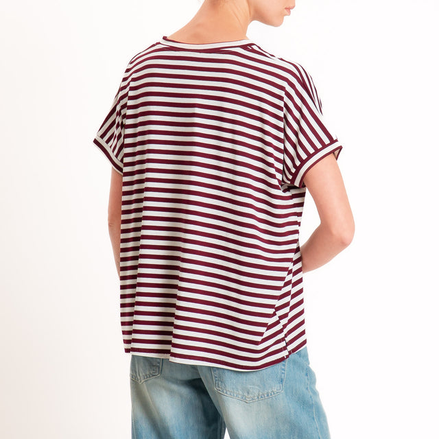Zeroassoluto-T-shirt a righe scollo a v in jersey di viscosa elasticizzata - vino/latte