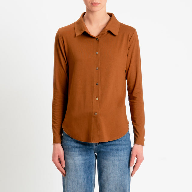 Zeroassoluto-Camicia CARLY in jersey di viscosa elasticizzata - cuoio
