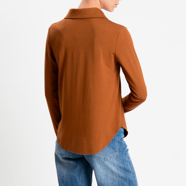 Zeroassoluto-Camicia CARLY in jersey di viscosa elasticizzata - cuoio