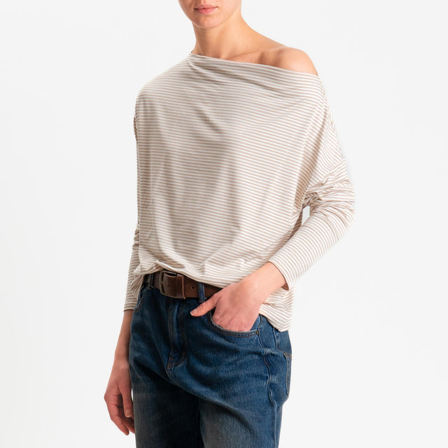 Zeroassoluto-T-shirt CLOE righe in jersey elasticizzato - beige/latte