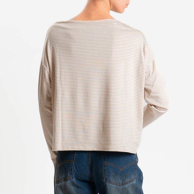 Zeroassoluto-T-shirt CLOE righe in jersey elasticizzato - beige/latte