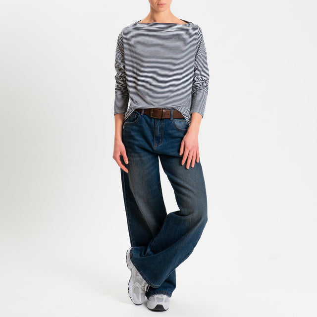 Zeroassoluto-T-shirt CLOE righe in jersey elasticizzato - blu/latte