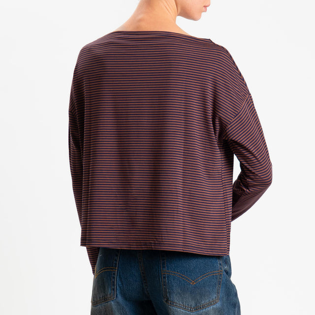 Zeroassoluto-T-shirt CLOE righe in jersey elasticizzato - blu/tabacco