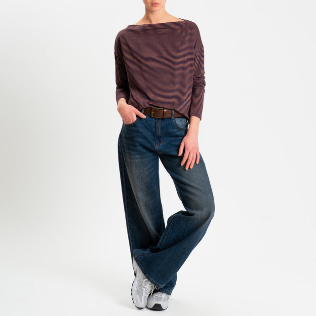 Zeroassoluto-T-shirt CLOE righe in jersey elasticizzato - blu/tabacco