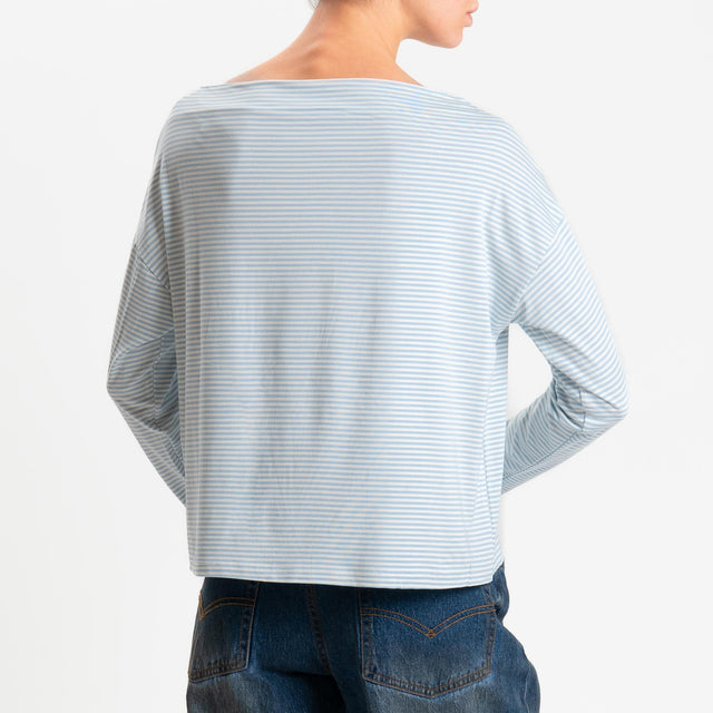 Zeroassoluto-T-shirt CLOE righe in jersey elasticizzato - celeste/latte