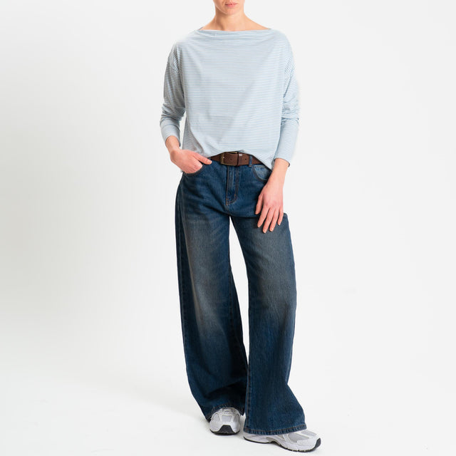 Zeroassoluto-T-shirt CLOE righe in jersey elasticizzato - celeste/latte