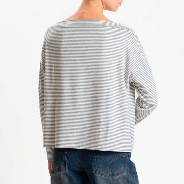 Zeroassoluto-T-shirt CLOE righe in jersey elasticizzato - grigio melange/latte